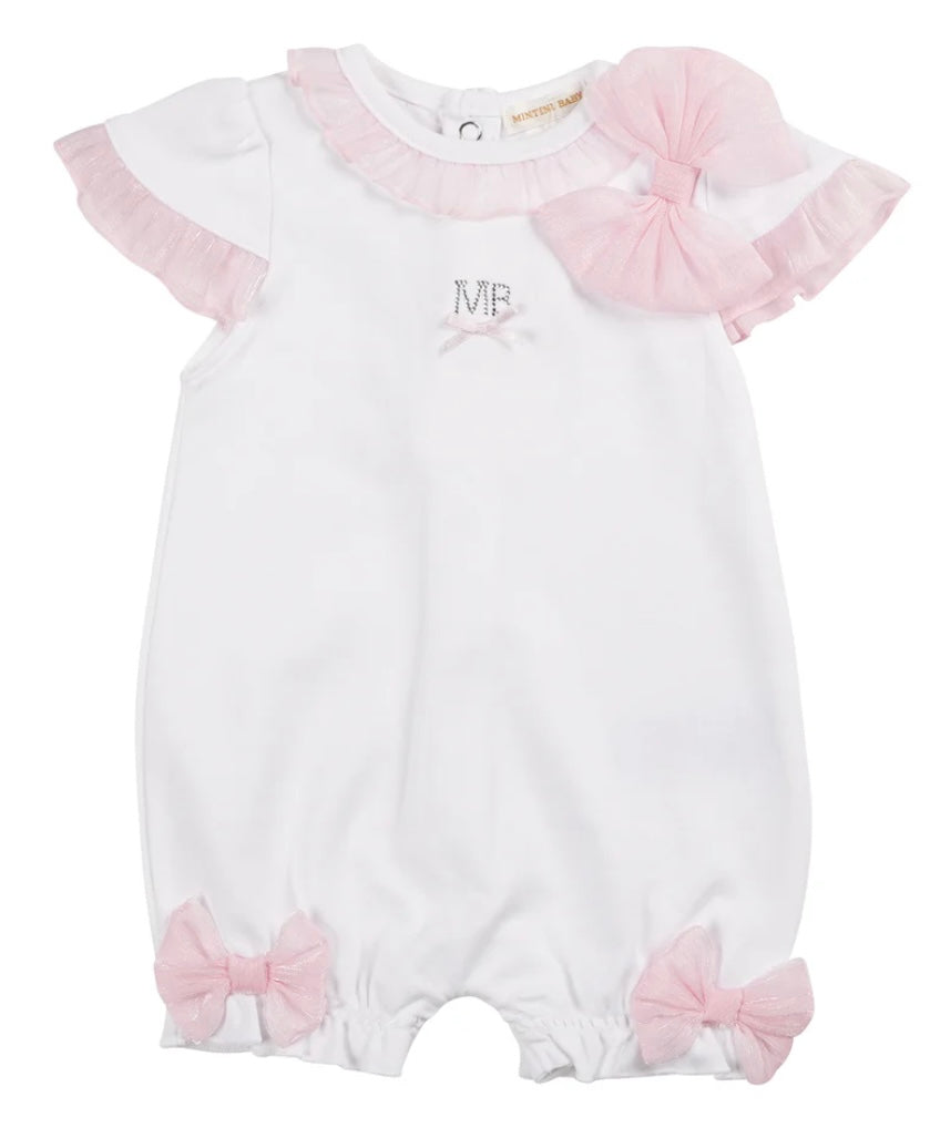 MINTINI- MB6403-Tulle Bow romper (WHITE)