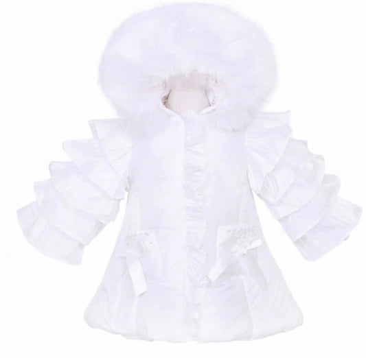 WEE ME- Frill sleeve Puffa coat (white)