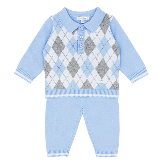 BLUES BABY- Argyle knit set ( Blue)