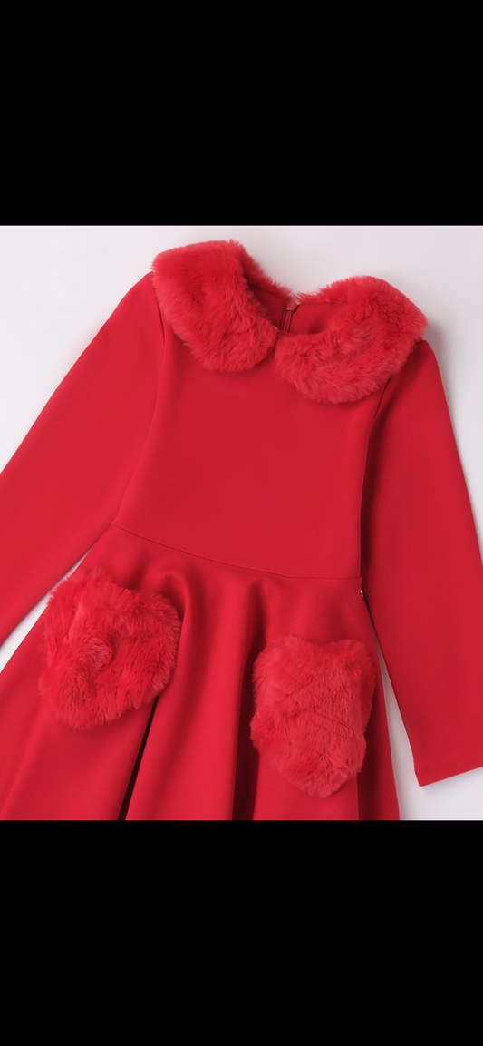 SARABANDA- Fur collar dress (Red)