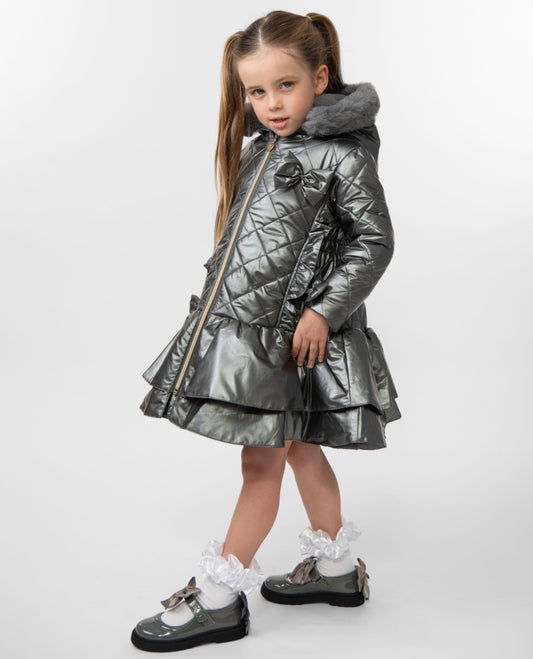 CARAMELO-Quilted coat with bow (GREY)