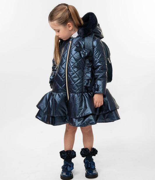 CARAMELO- Quilted coat with bow (NAVY)